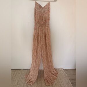 By Together Peach and Cream Patterned Jumpsuit